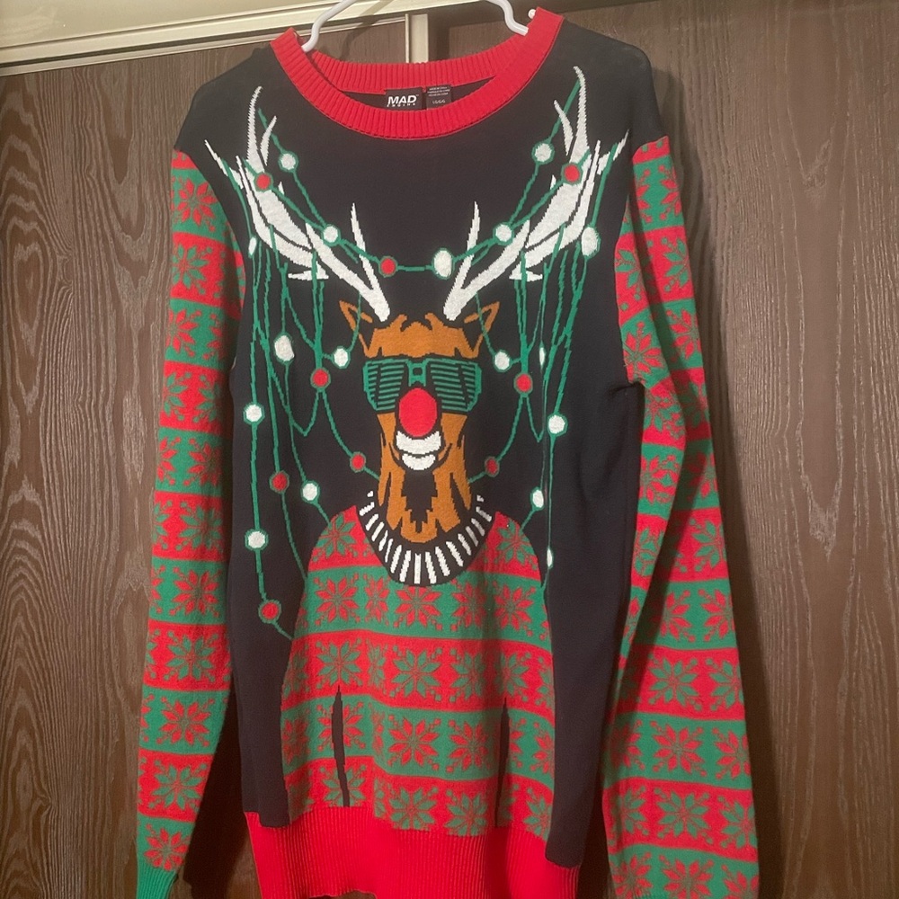 MAD Engine Reindeer Sweater - Black, Red, and Green
